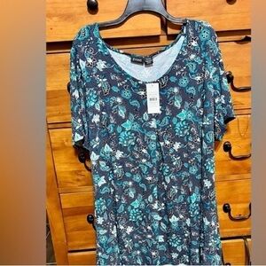 Knox Rose Teal and White Floral Blouse